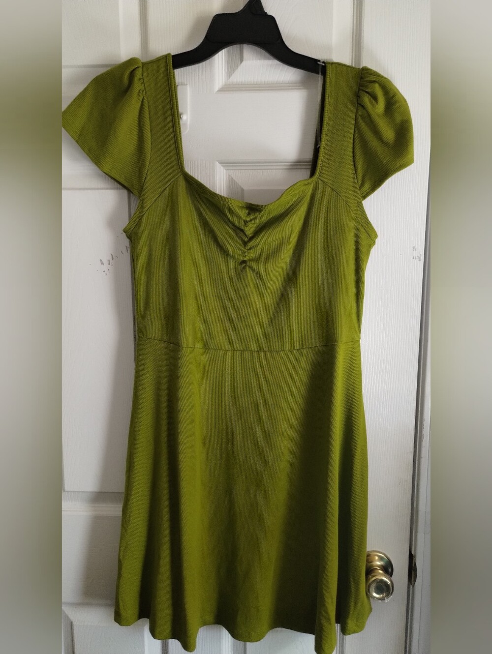 Wild Fable Olive Green Ribbed Square Neck Skater Dress